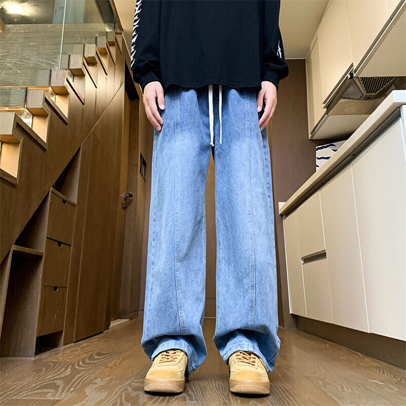 S003-42美式高街垂坠感大码宽松直筒水洗牛仔裤，男装牛仔裤，星座1503