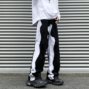 8XL-M 特大码美式高街ins小众vibe鸳鸯黑白拼接直筒牛仔裤K929P60图片