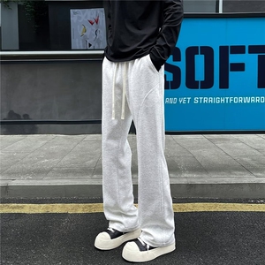 浅灰色裤脚拉链开叉卫裤男秋冬痞帅垂感运动裤高级感修身直筒裤子图片