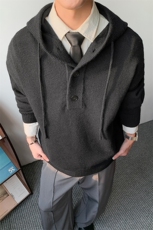 浅灰色美式连帽毛衣男款秋冬季慵懒高级感针织衫cleanfit情侣外套，男装针织衫/毛衣，电商A022