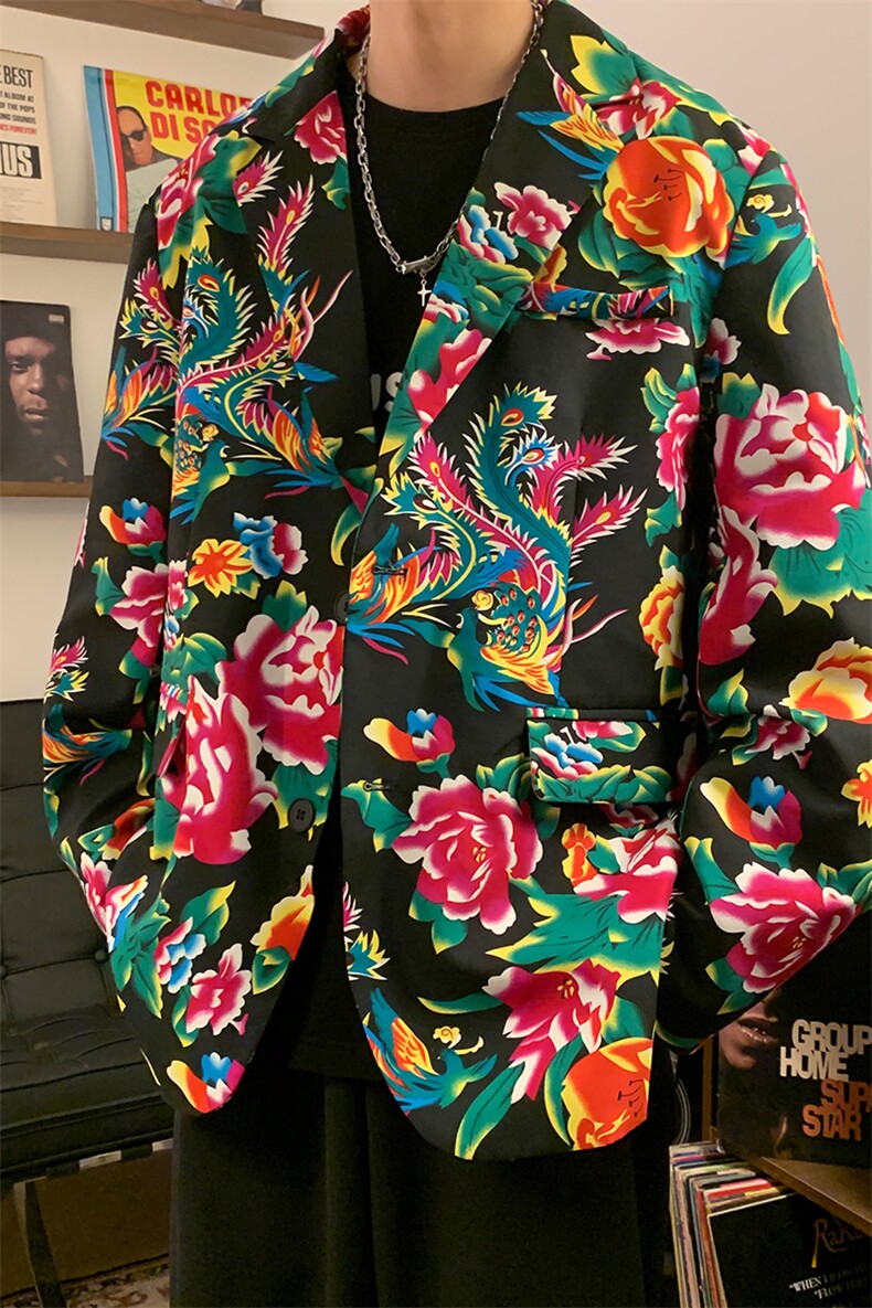 XF9035/P65春装新款东北大花西服男女风个性宽松花上衣外套,男装西服,电商A141