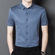 免烫短袖衬衫男薄款夏季中年男士商务休闲百搭纯色衬衣宽松，男装衬衫，电商B212（原钱塘6029）