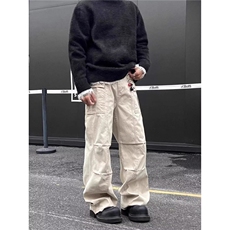美式复古工装裤伞兵直筒做旧褶皱休闲裤子1001-1-K161-P55，男装工装外套，星座1001-1
