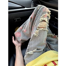美式高街花卉破洞牛仔裤男款夏季痞帅高级感裤子vibe满印NK1131，男装牛仔裤，星座1116A（原606A-3）
