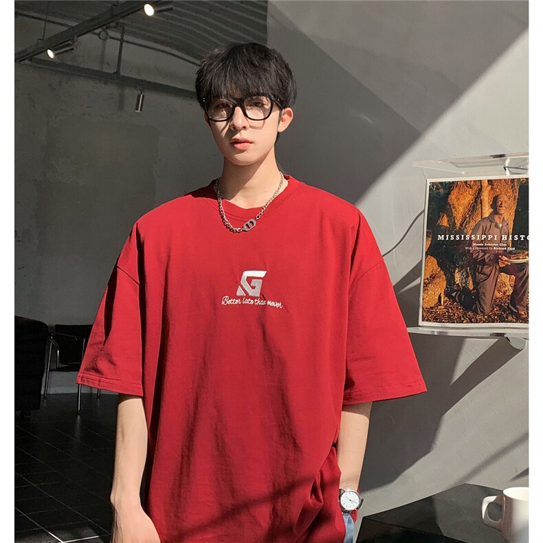 港风字母刺绣多色短袖T恤男DT77778P22块特价控45：供抖音视频，男装T恤，星座227-7