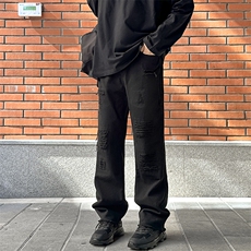 秋季假破洞痞帅牛仔裤毛边美式高街男休闲裤1412-2/087/P58，男装牛仔裤，星座1412-2