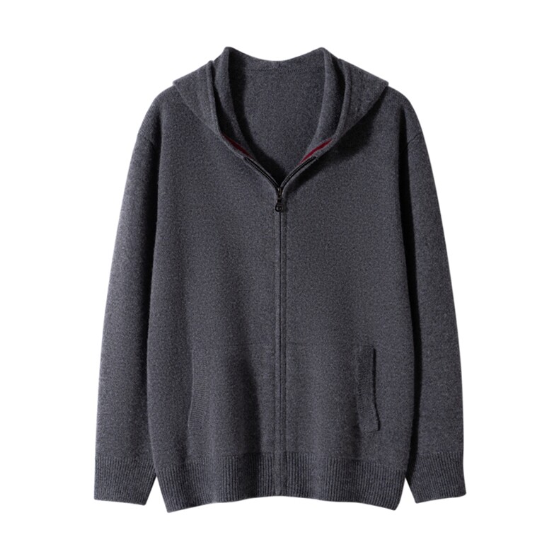 2025年秋季新款百搭撞色连帽开衫，男装羊绒套衫，榆莲羊绒
