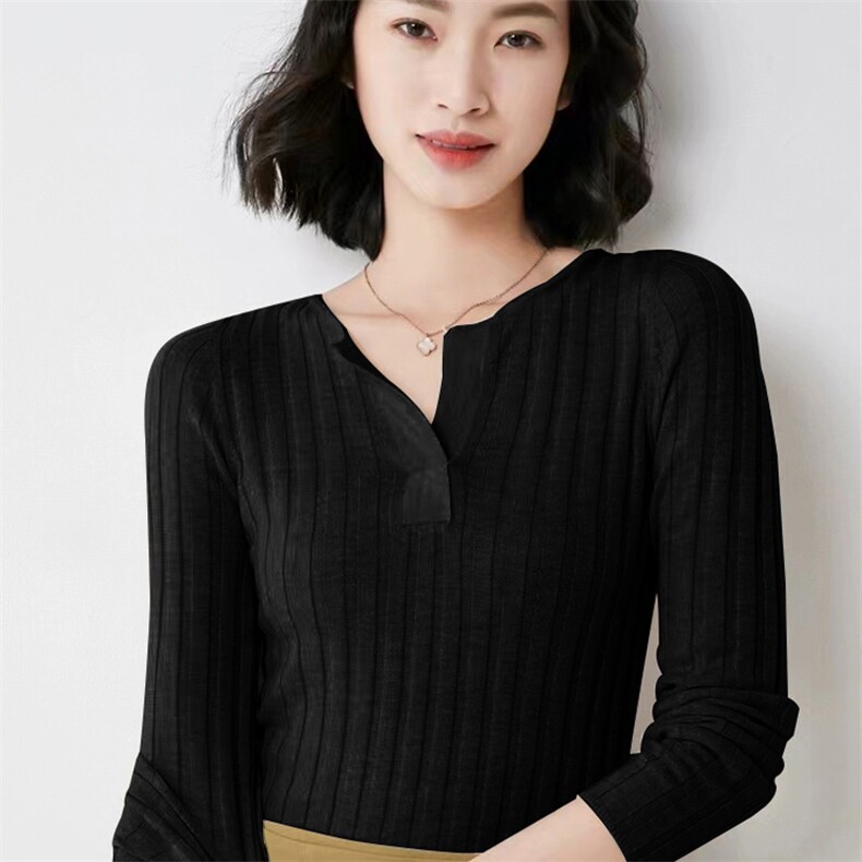 2025春夏微透超薄修身显瘦半开领精纺羊毛衫女针织打底衫套头上衣,女装羊毛衫,唯若美羊绒