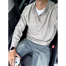 美式痞帅亨利领毛衣男2025新款秋冬季慵懒感老钱风针织衫线衣外套，男装针织衫/毛衣，四季星座505