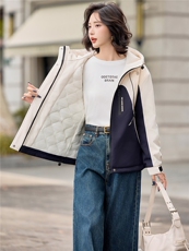 时尚拼色加棉加厚派克服外套女2025秋冬新款宽松保暖百搭连帽外套，女装棉衣/棉服，悦祺