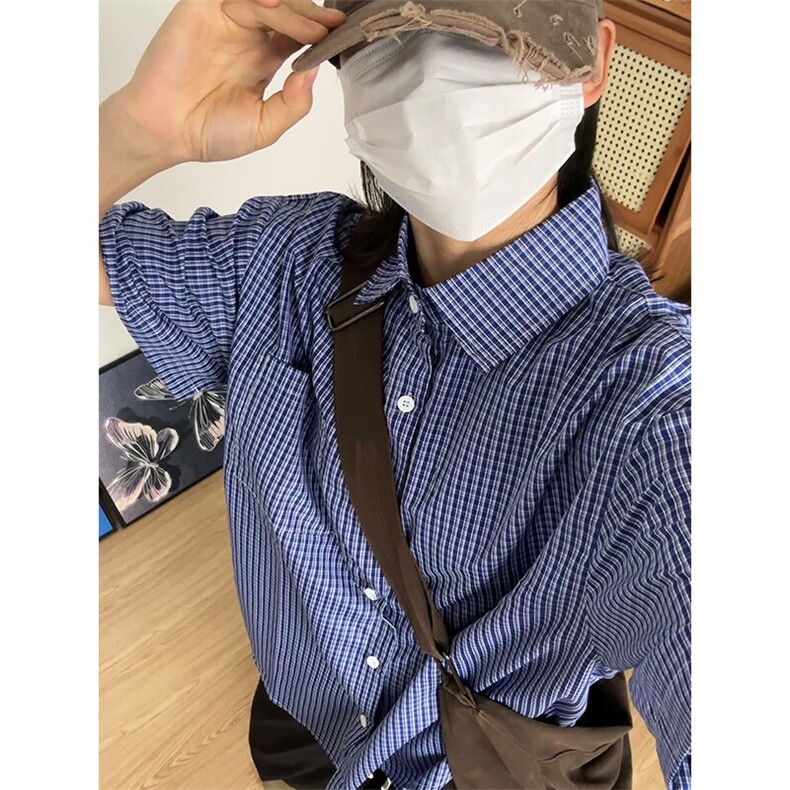 格子衬衫春夏美式短袖衬衫港风情侣装休闲衬衣CS286-P30,男装T恤,星座301C-5