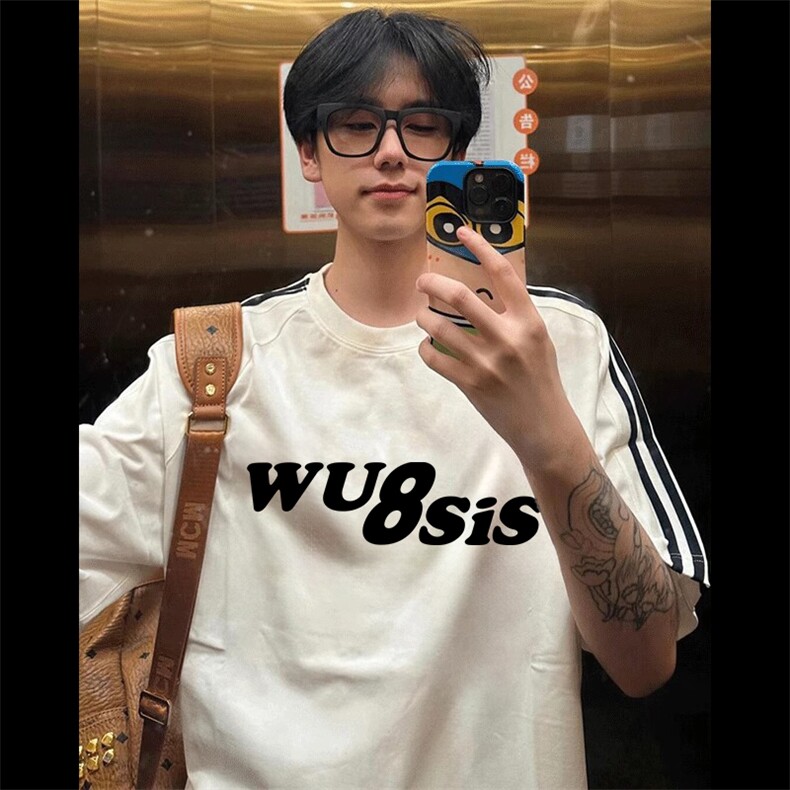 抖音得物高品质二开240克宽松纯棉美式潮牌三条杠织带短袖T恤，男装T恤，电商A486-1