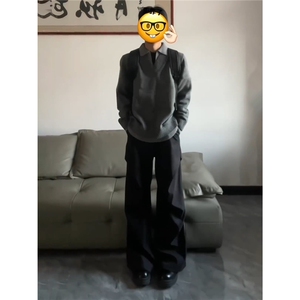垂感西裤男秋季加绒加厚宽松百搭伞兵休闲裤高级感黑色阔腿拖地裤图片