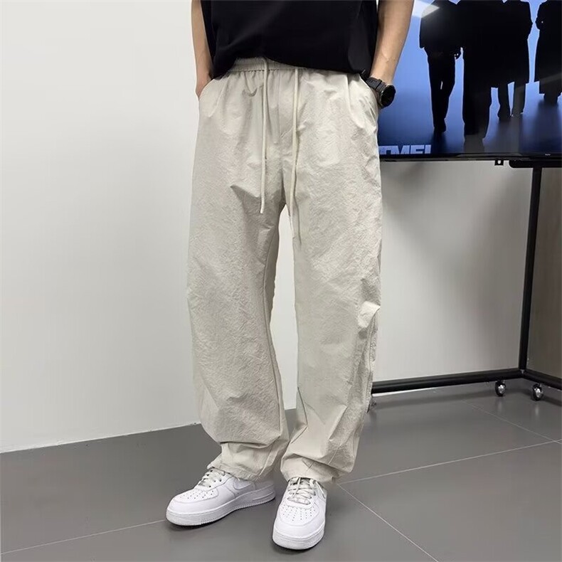 春夏男士潮牌高级感弯刀休闲裤简约百搭宽松透气纯色阔腿直筒长裤,男装休闲裤,星座1210-1