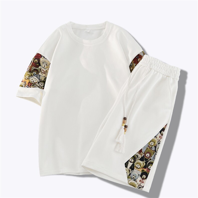 光版二开夏季刺绣套装男小熊男士休闲运动两件套A266-TZ88580-P50，男装休闲套装，电商A266