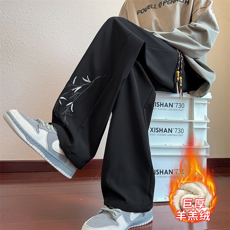 加绒加厚新中式刺绣潮牌宽松阔腿休闲裤K91加绒-P40,男装卫衣,星座209-1