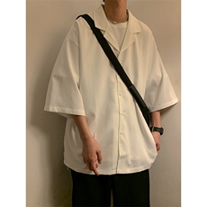 C6026/P35夏款港风弹力短袖衬衣宽松大码开衩衬衫男控58，男装衬衫，电商A141