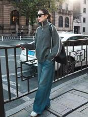 秋冬新款纯色半高拉链领时尚休闲百搭，女装针织衫/毛衣，悦玛羊绒