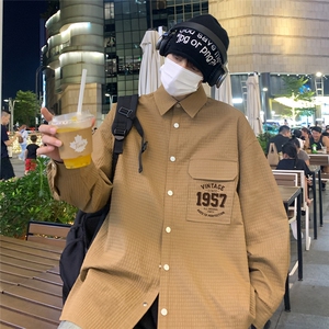 港风   24春季新款面包格印花宽松翻领衬衫外套S91 P45控68图片