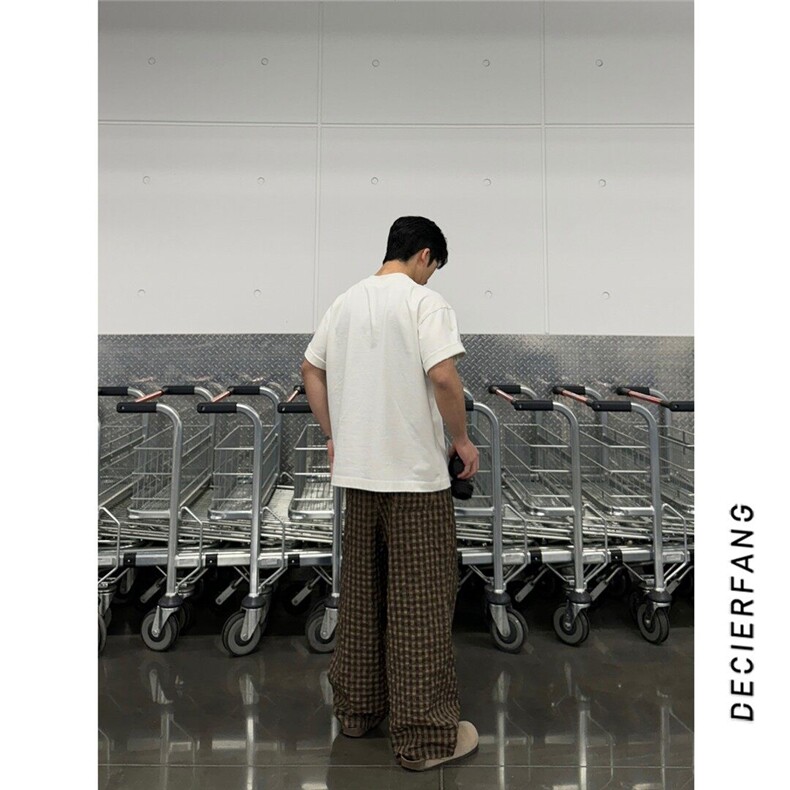 现货海岛泡泡格美拉德格子裤春夏休闲裤特P45,男装休闲裤,电商D205