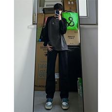 B221美式ins高街暗黑小众情侣毛巾绣直筒牛仔裤LK23021-P65控88，男装牛仔裤，电商B221