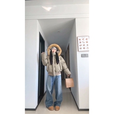 现货三防重磅硬挺boxy短款羽绒棉衣座山雕大毛毛领PU皮棉服外套冬，男装棉衣，电商A443