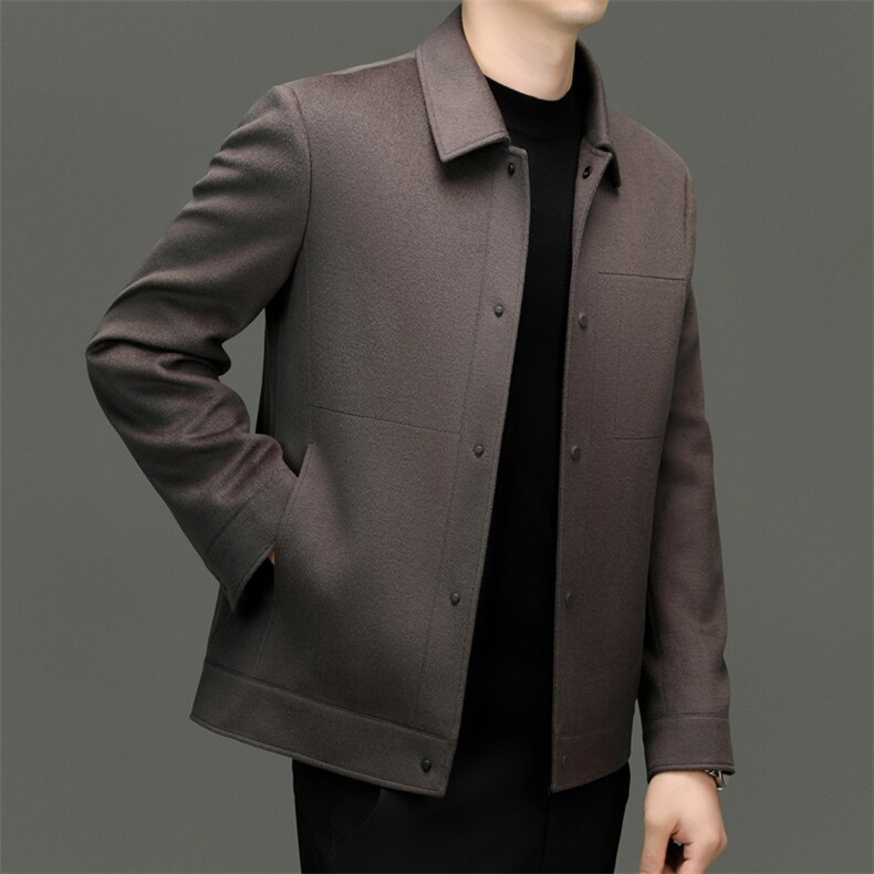 高端中老年绵羊毛夹克外套男新款秋冬中年山羊绒含毛呢大衣，男装毛呢大衣，钱塘723