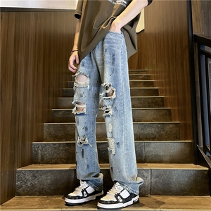 春夏秋美式高街泼漆破洞牛仔裤NZ2301-P60控78