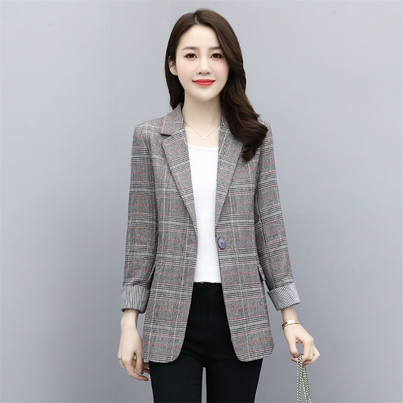 现货，2022年春季女装时尚休闲气格子西装小外套百搭,女装西装,然然