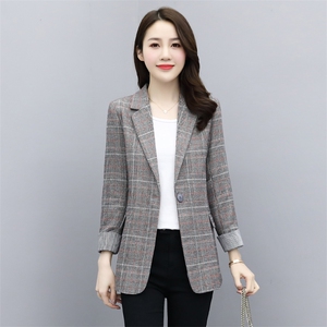 现货，2022年春季女装时尚休闲气格子西装小外套百搭图片