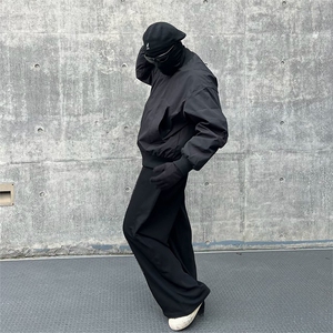 抖音得物 美式潮休闲夹克春季立领纯色复古工装加厚棉服外套MF01图片