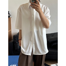 薄款冰丝短袖衬衫男简约纯色垂感休闲痞帅衬衣CS288-P20，男装T恤，星座301C-5
