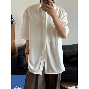 薄款冰丝短袖衬衫男简约纯色垂感休闲痞帅衬衣 CS288-P20图片