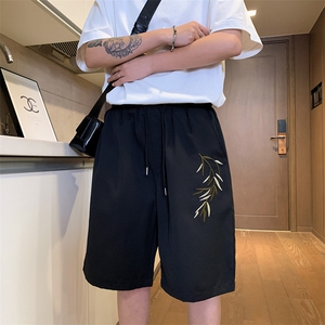 K9071/P25夏季新款新中式风格刺绣冰丝短裤男宽松五分裤男中裤子图片