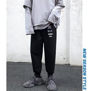 港风休闲裤男韩版印花宽松潮流束脚裤百搭运动卫裤N图片