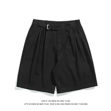 极简风黑色西装短裤女宽松腰带装饰垂坠感直筒裤子DK8495-特价P32，男装牛仔裤，电商A007