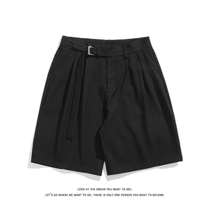 极简风黑色西装短裤女宽松腰带装饰垂坠感直筒裤子DK8495-特价P32图片
