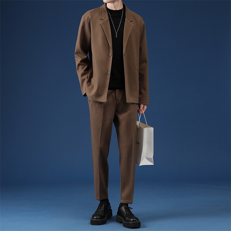 秋冬新款毛呢男士轻熟风学院风三件套潮牌港风韩版潮流毛呢套装，男装西服套装，星座505-2（原电商A260-1)