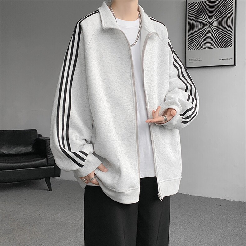 8XL-M三条杠运动卫衣特大码美式条纹立领夹克开衫外套JK5205/P65,男装夹克,电商B238