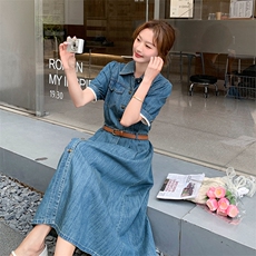 现货~蕾丝花边牛仔连衣裙女2025夏季新款535-P145-K218，女装连衣裙，2C126