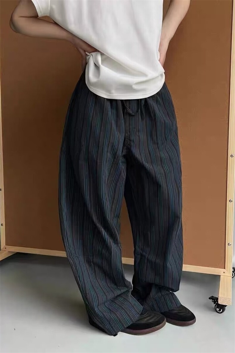 现货竖条纹弯刀阔腿香蕉裤松弛感穿搭慵懒风复古休闲拖地裤网图,男装休闲裤,星座302B-2