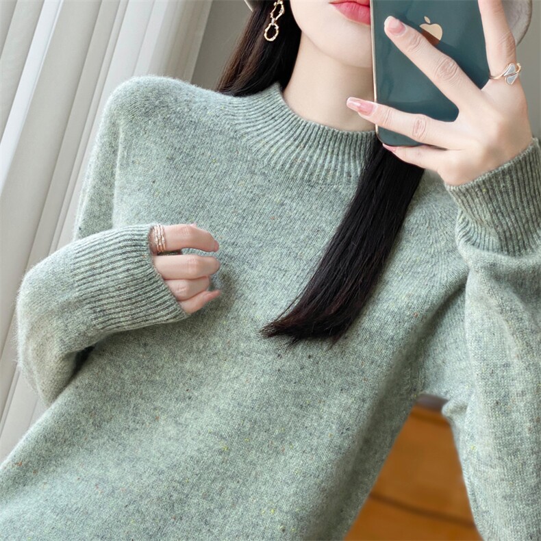 2025秋冬无缝加厚点子纱纯羊毛衫女毛衣保暖半高领套头针织打底衫，女装羊毛衫，九嘉羊绒