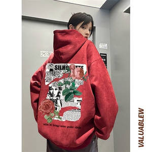 ！麂皮绒连帽卫衣 直播品质重磅400克玫瑰印花JL7107-P45控78图片