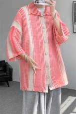 8XL-M特大码美式撞色新中式短袖衬衫男翻领休闲针织开衫DX312P35，男装衬衫，电商D206-1