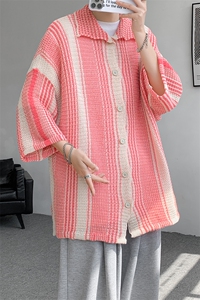 8XL-M 特大码美式撞色新中式短袖衬衫男翻领休闲针织开衫DX312P35图片