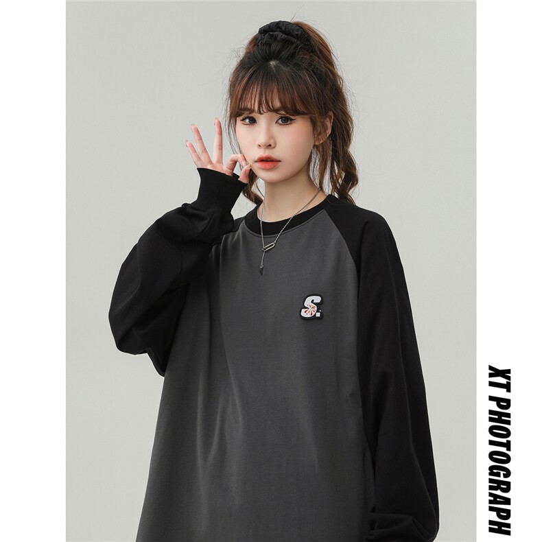 中性插肩袖设计大码S立体贴标短款印花字母卫衣女WY77079P30控48,男装卫衣,星座226-1