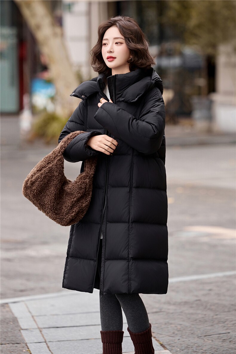 保暖长款连帽羽绒服女装2025新款冬季气质高级感加厚白鸭绒外套,女装羽绒服,流量+