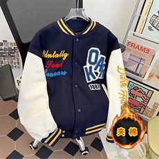 加绒加厚冬男女棒球立领棉衣条纹刺绣保暖毛呢棉袄面包服MY06P78，男装棉衣，星座1013-1