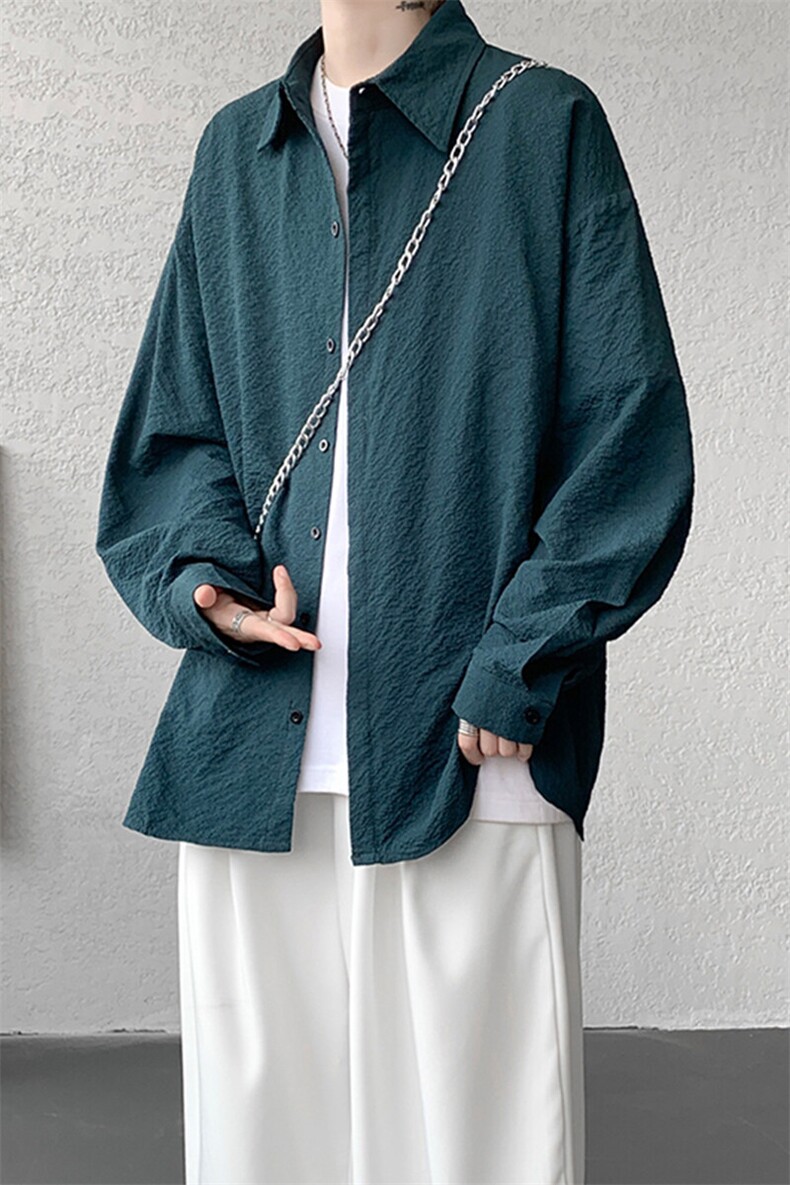 8XL-M泡泡纱盐缩肌理长袖衬衫男夏季冰丝外套防晒衬衣CS29007P40,男装衬衫,电商B312