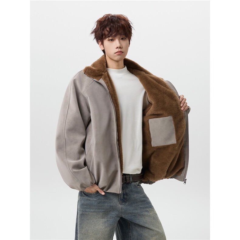 美式pu皮加绒翻领棉服外套男冬季加厚机车棉衣潮牌高级感保暖棉袄,男装皮衣,星座1210-1